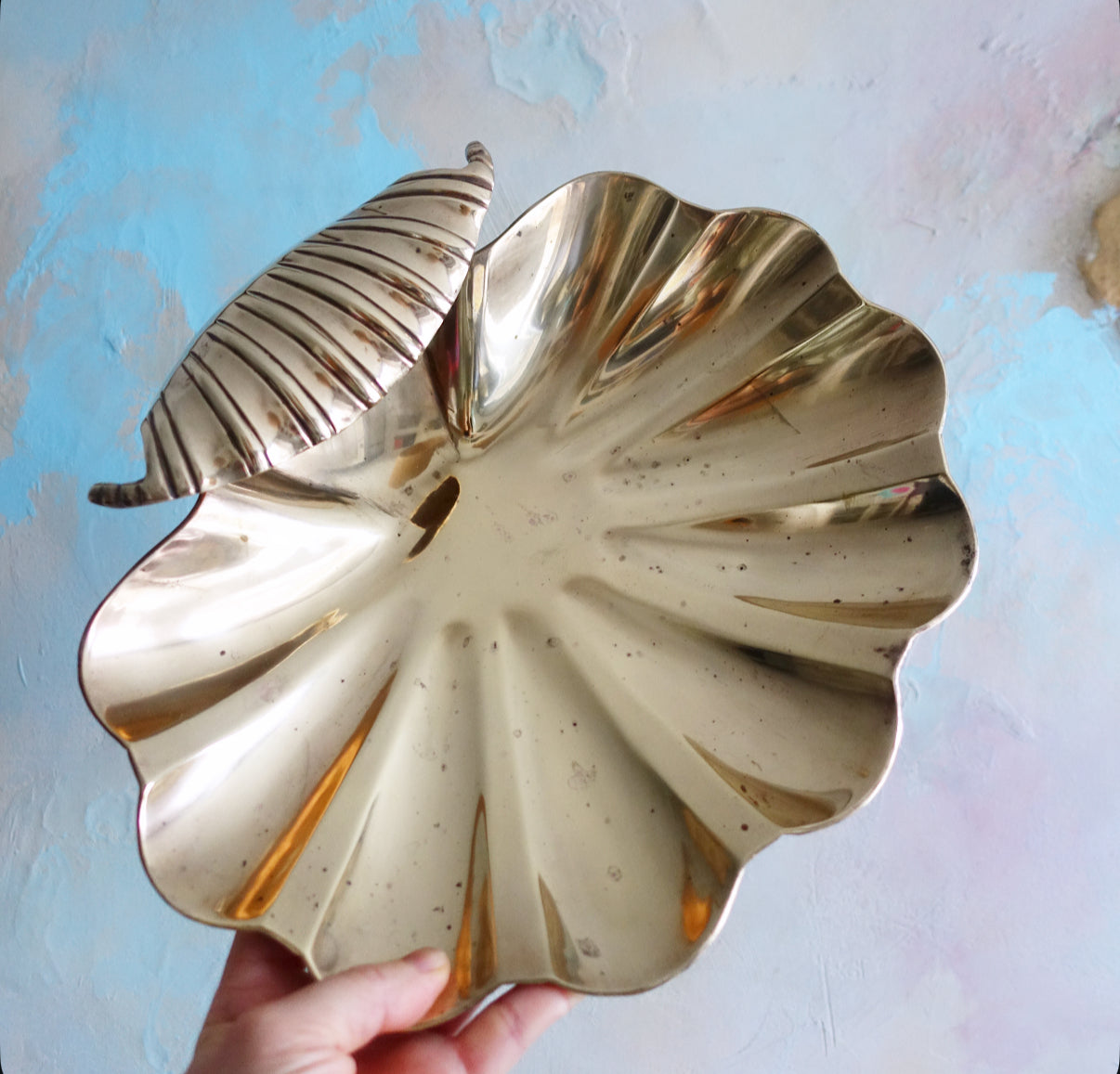 XL brass scallop shell bowl
