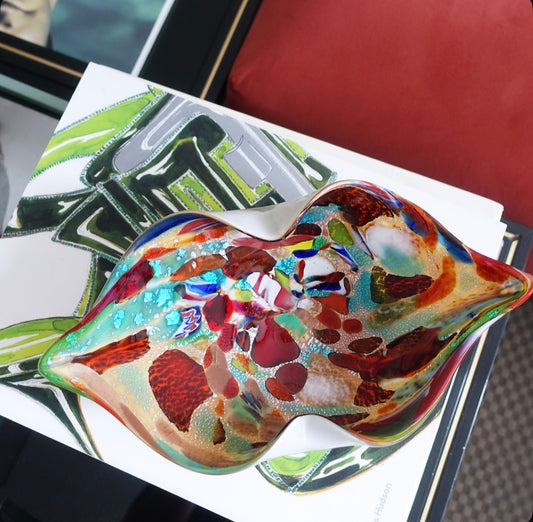 Turquoise Bizantino Murano glass dish