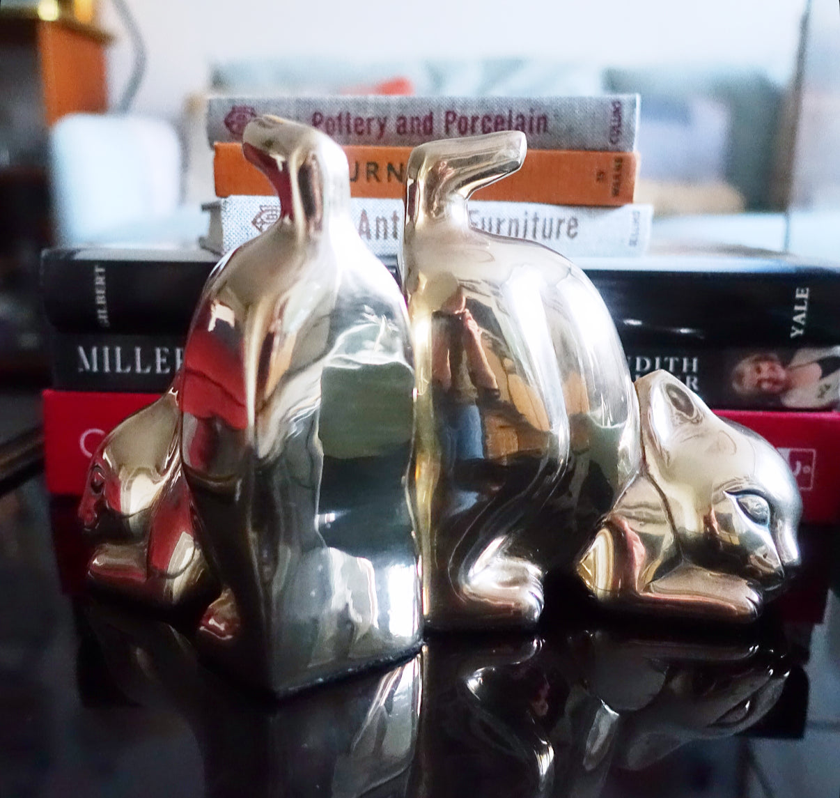 Brass kitten bookends