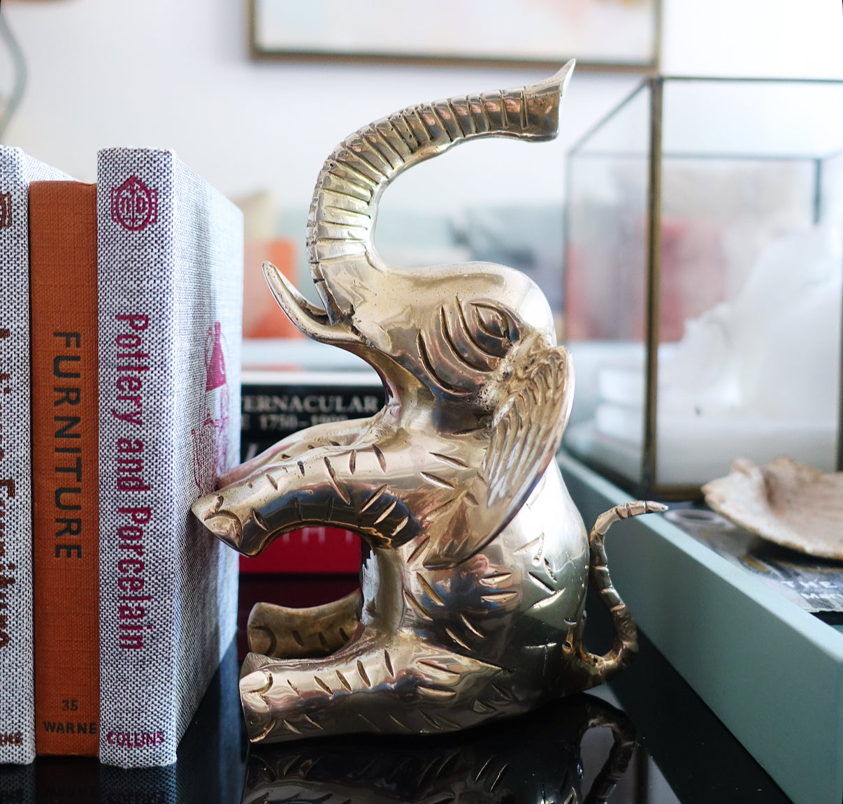 Pair of brass elephant bookends