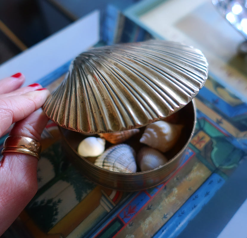 Brass scallop shell trinket box