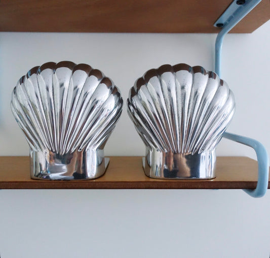 Pair of large aluminium scallop shell bookends
