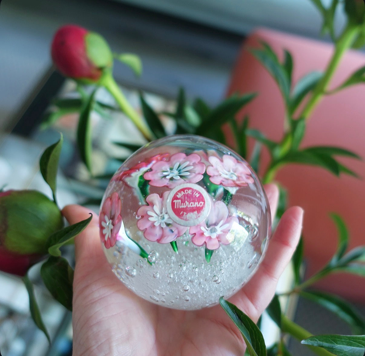 Murano glass flower paperweight