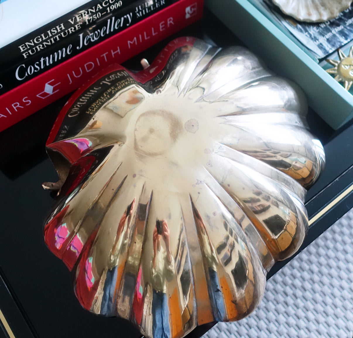 XL brass scallop shell bowl
