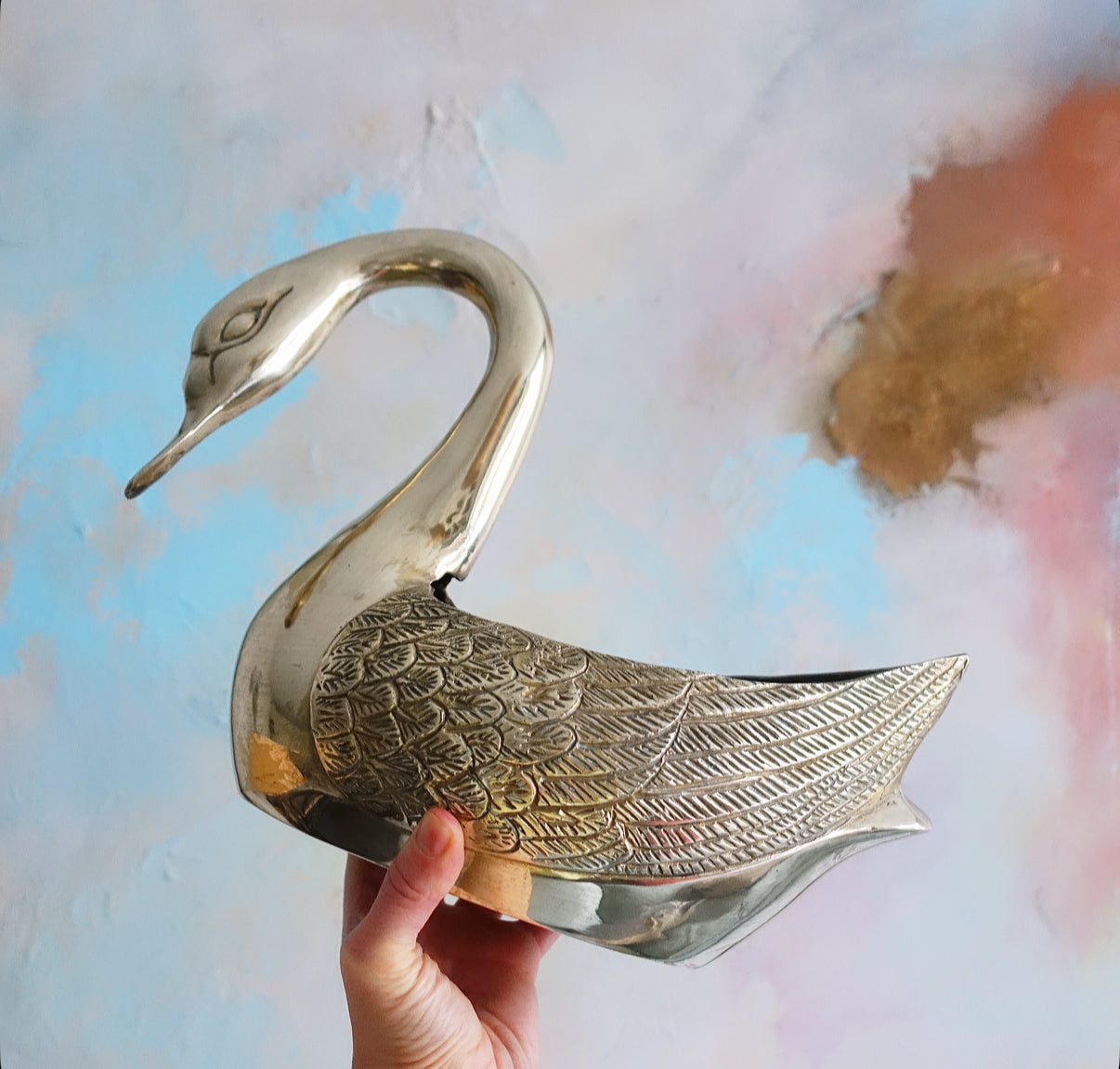 Brass swan planter