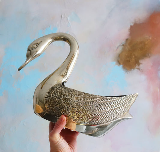 Brass swan planter