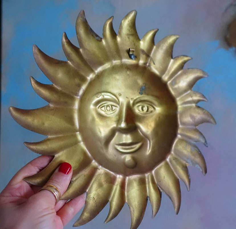 Large brass sun wall plaque