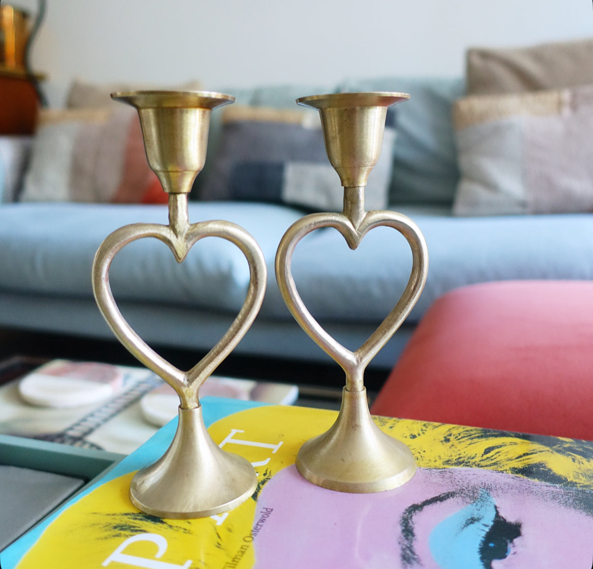Brass heart candle holders