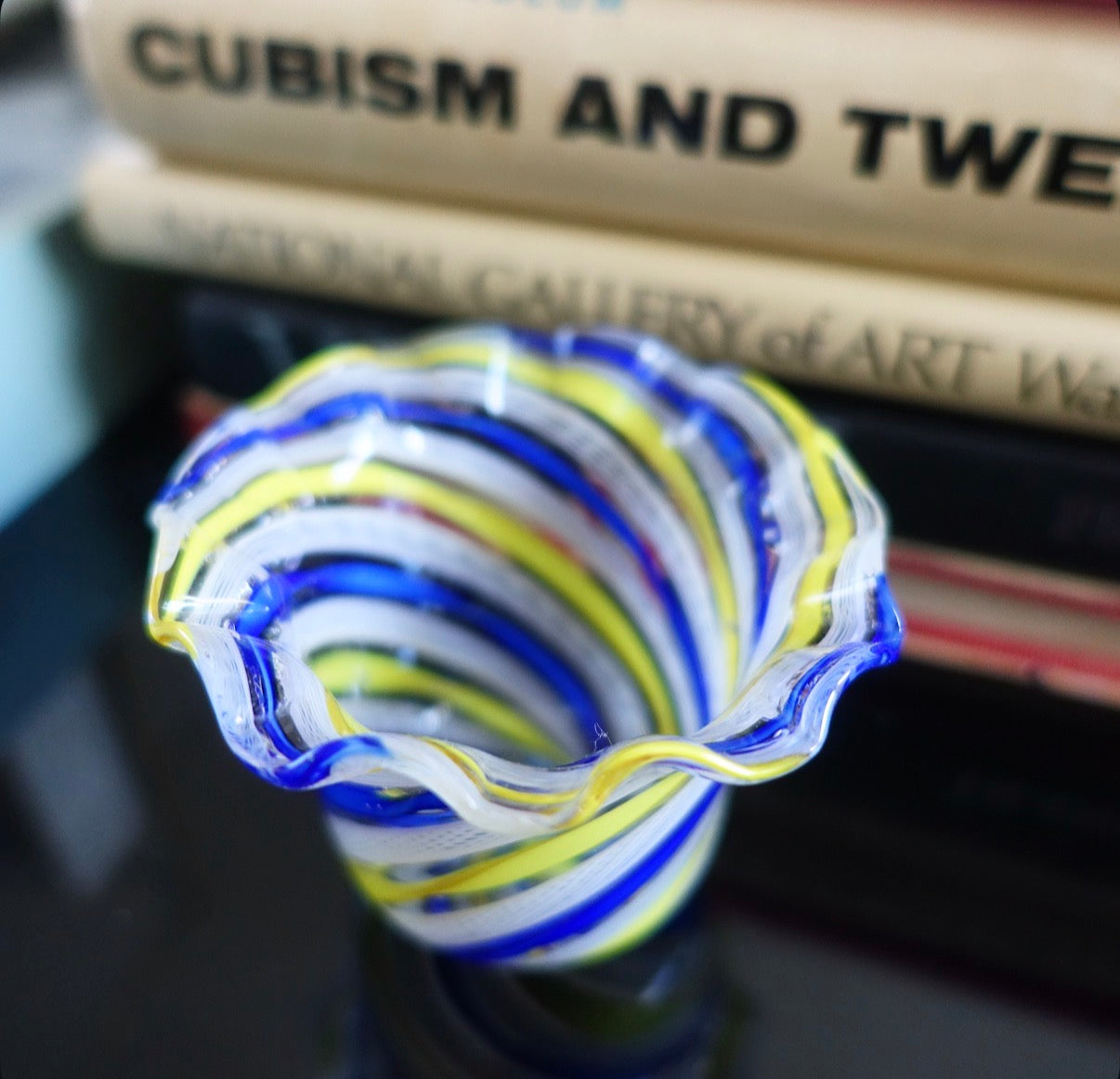 Blue & yellow Zanfirico Murano pot