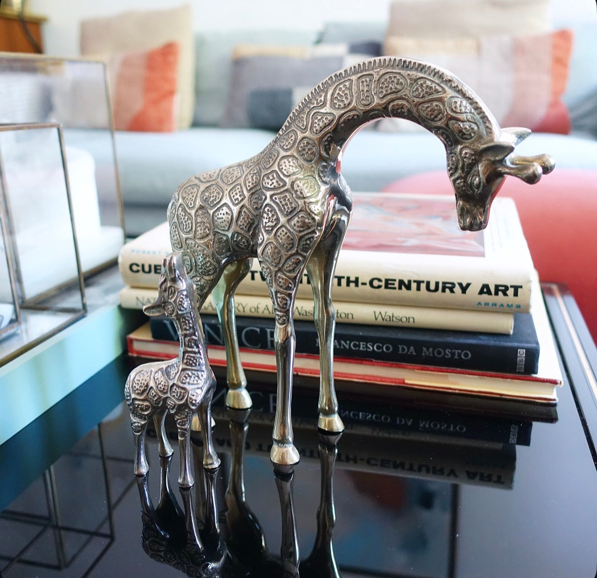 Brass giraffe & calf