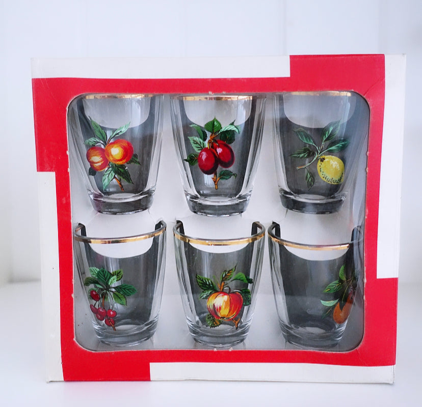 Set of six fruit motif shot glasses