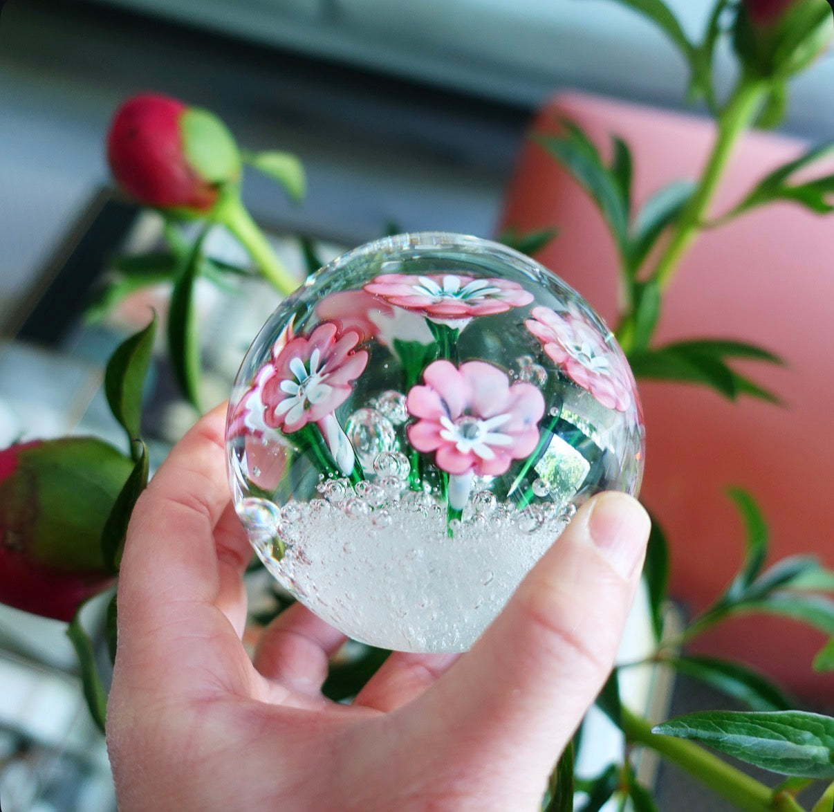 Murano glass flower paperweight
