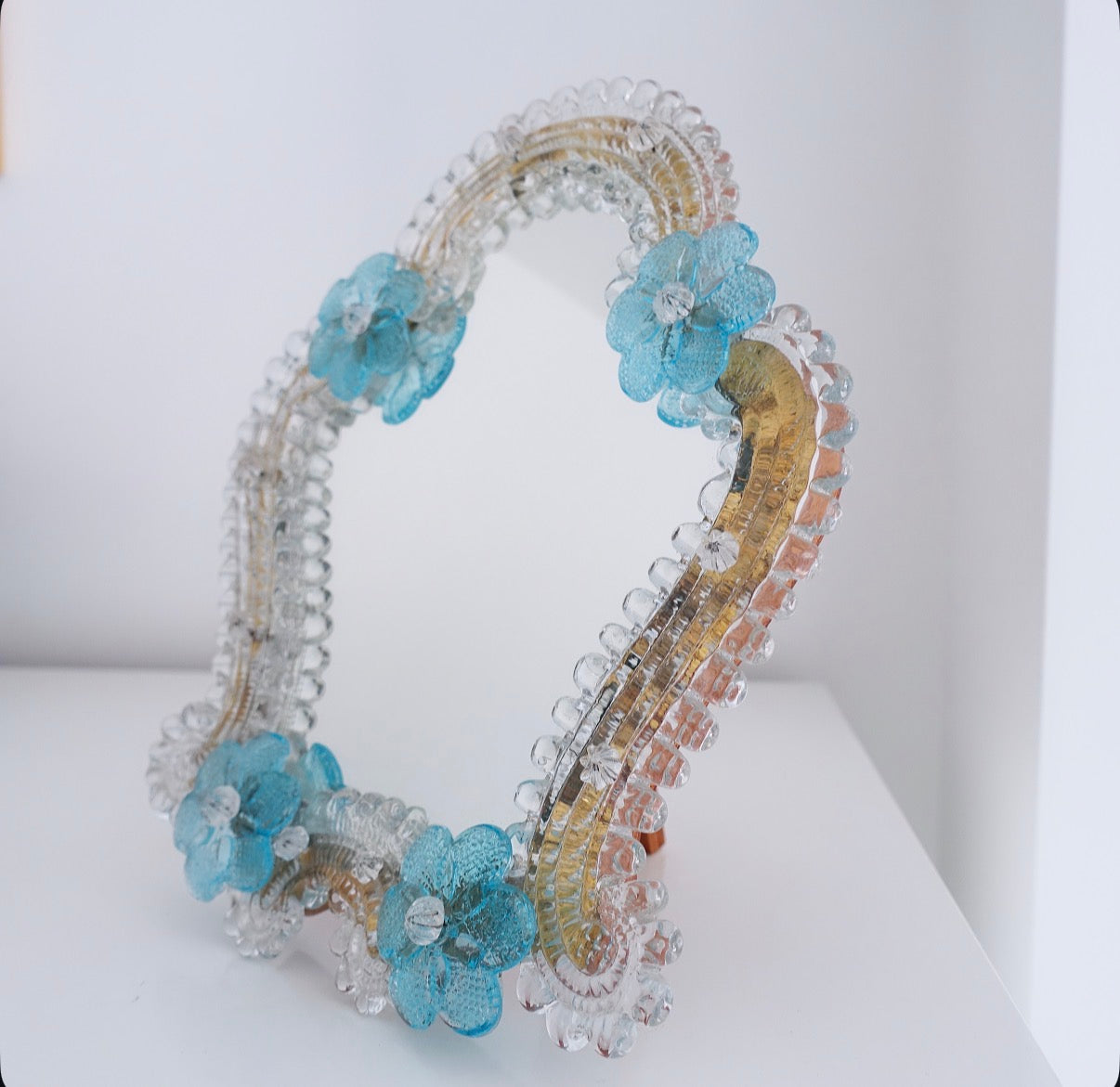 Blue Murano glass flower vanity mirror