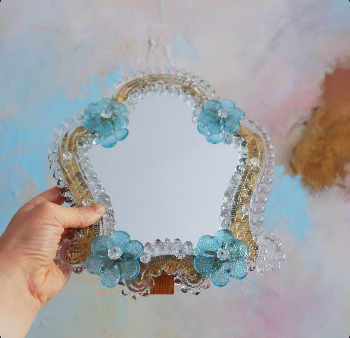 Blue Murano glass flower vanity mirror