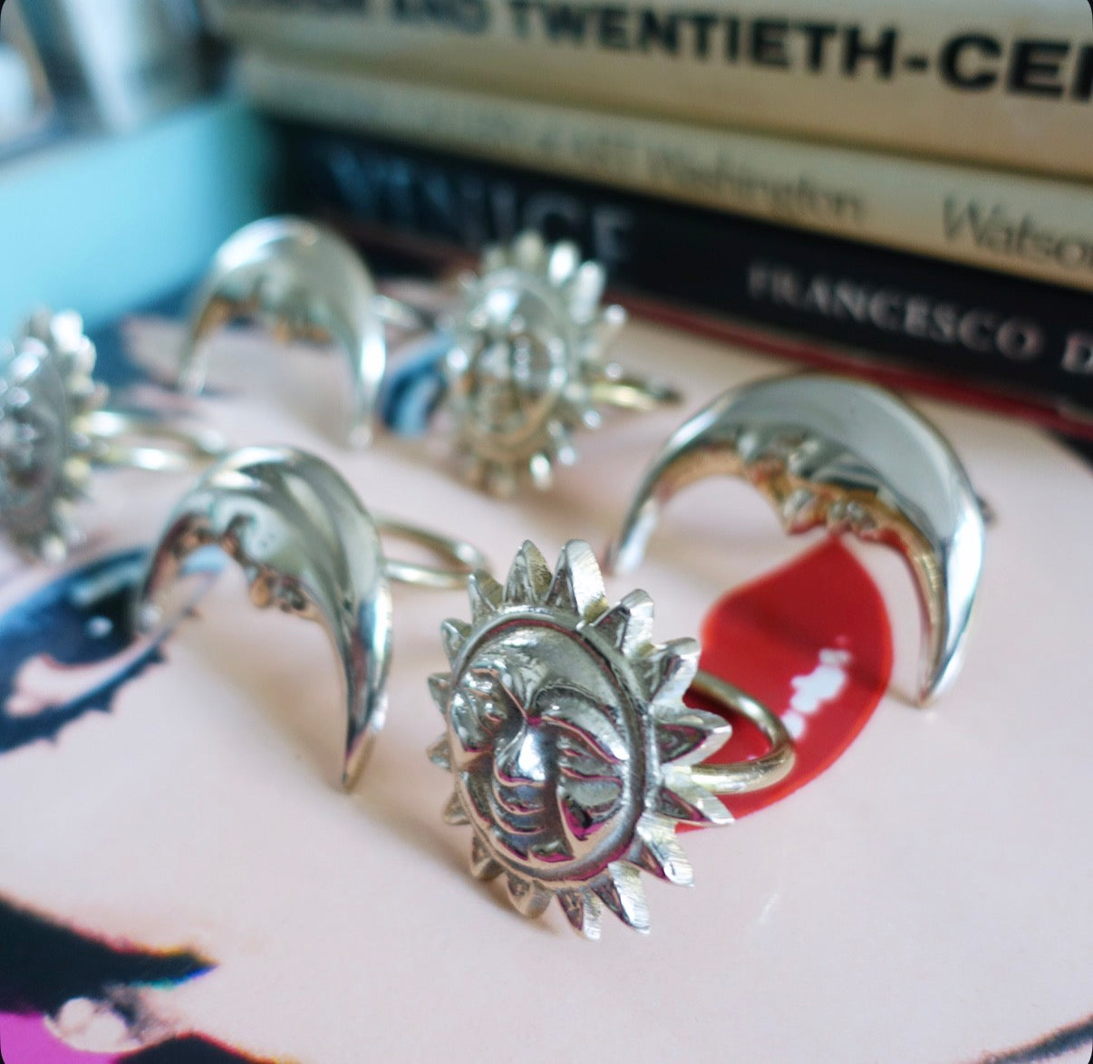 Celestial brass napkin ring set