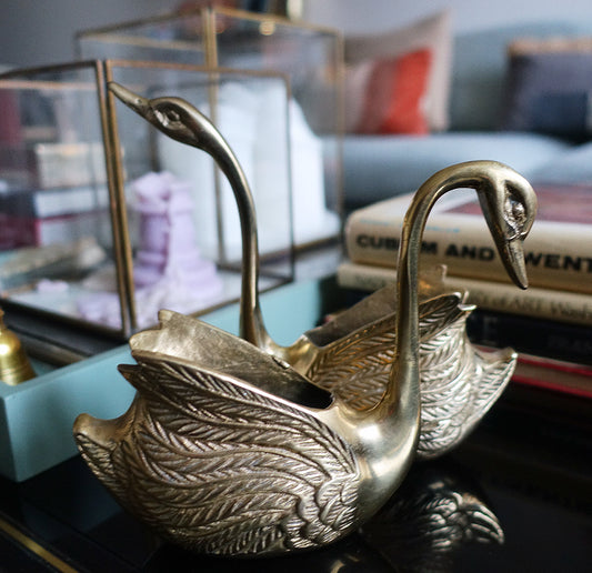 Pair of brass swan planters