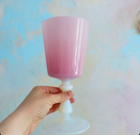 Pink opaline glass goblet vase