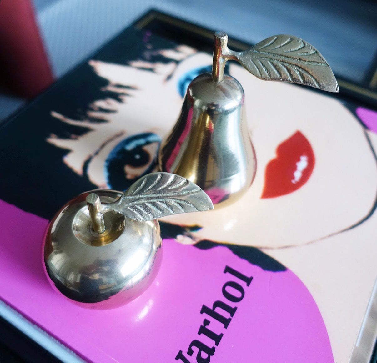 Brass pear & apple bell set