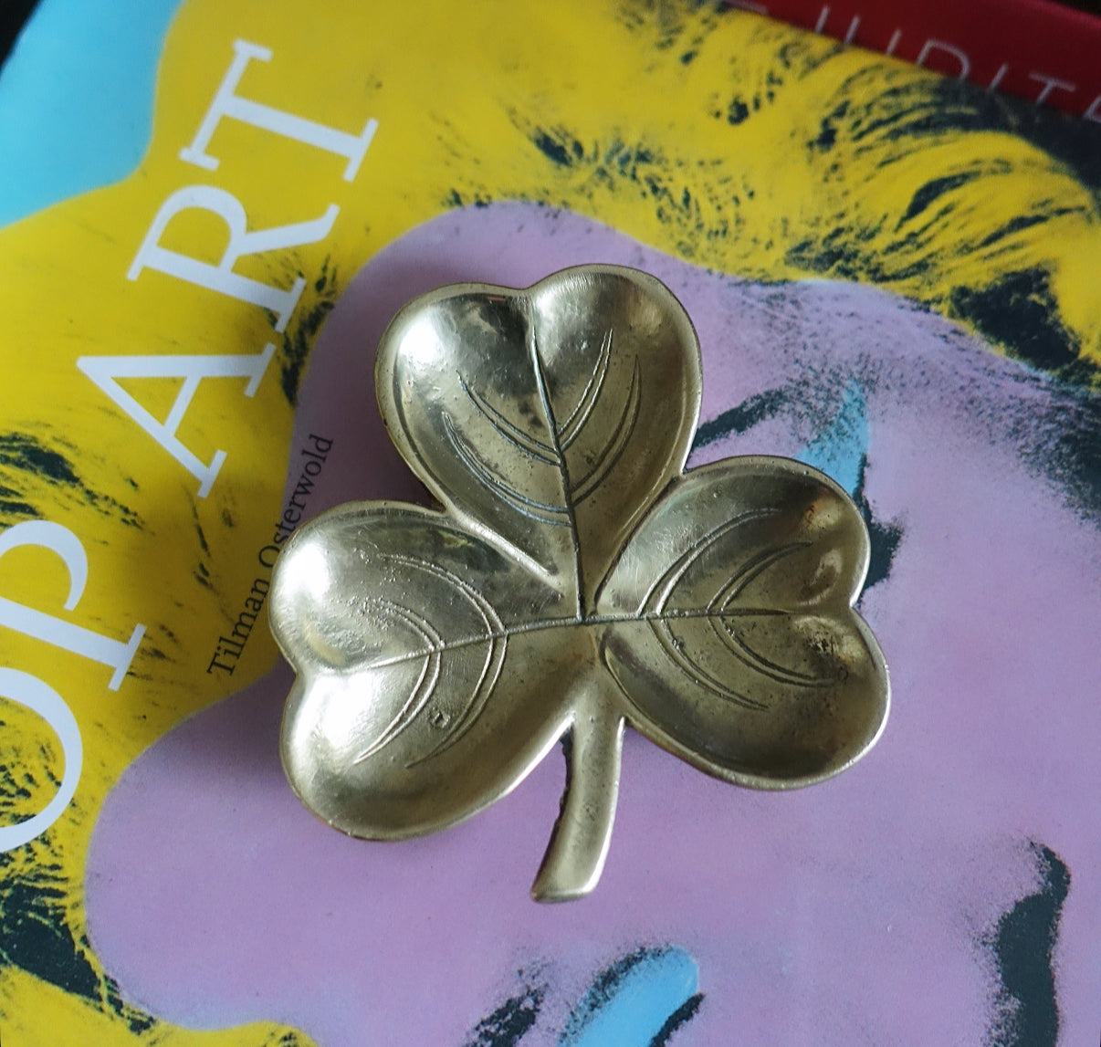Brass clover trinket dish