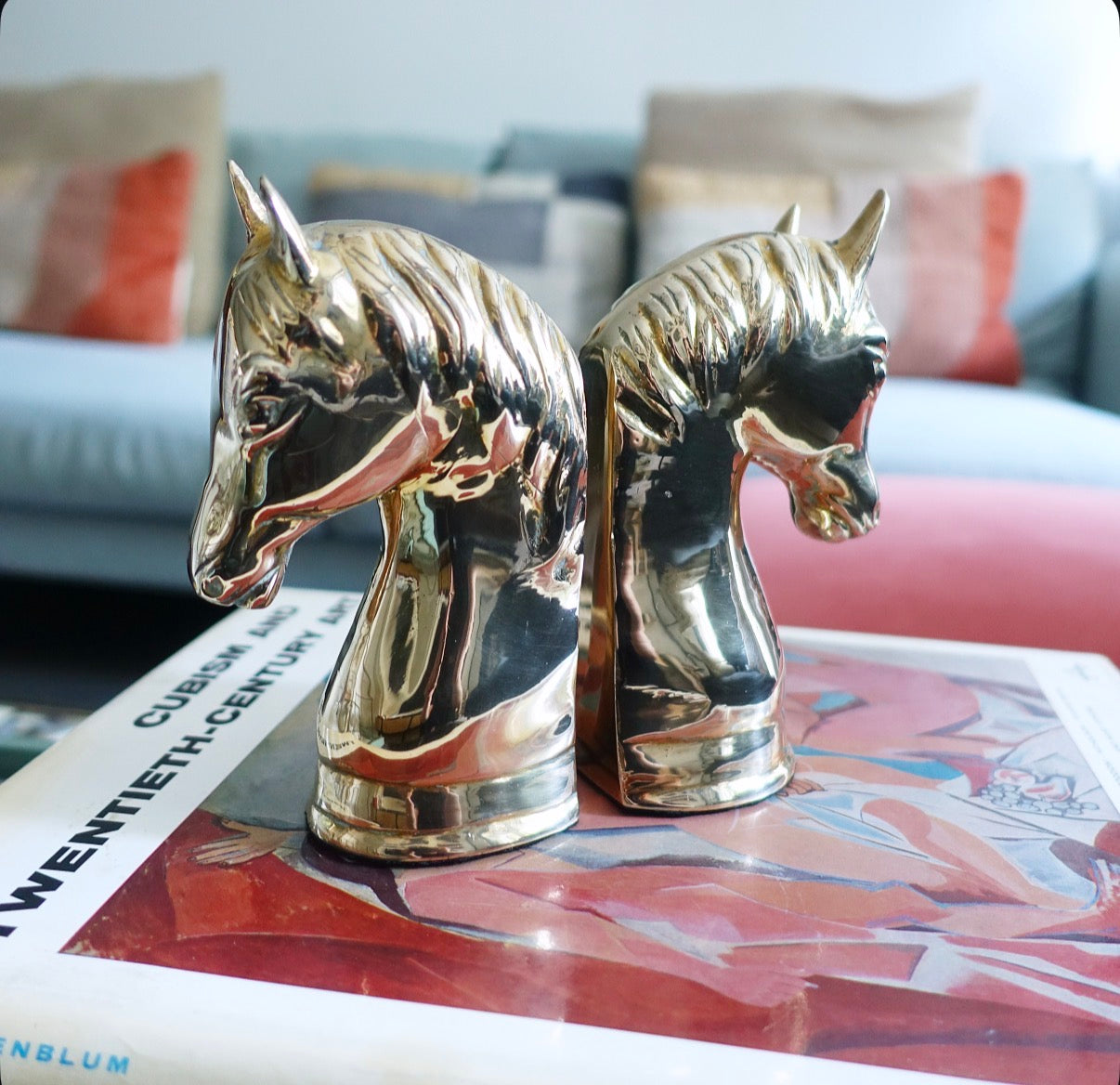 Pair of brass horse bookends
