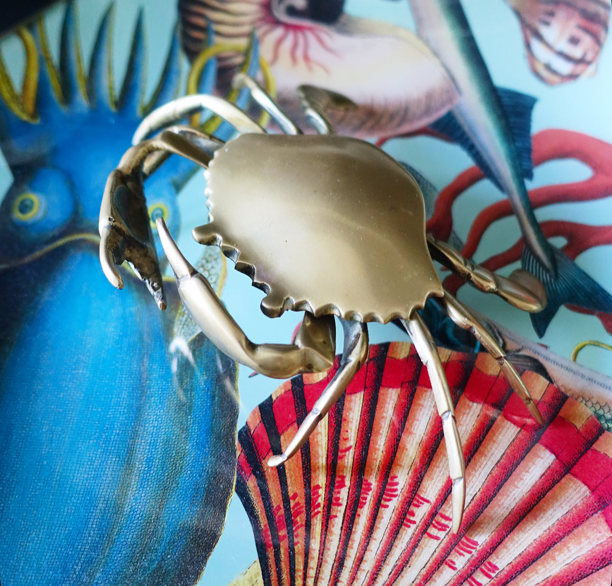 Large brass crab ashtray