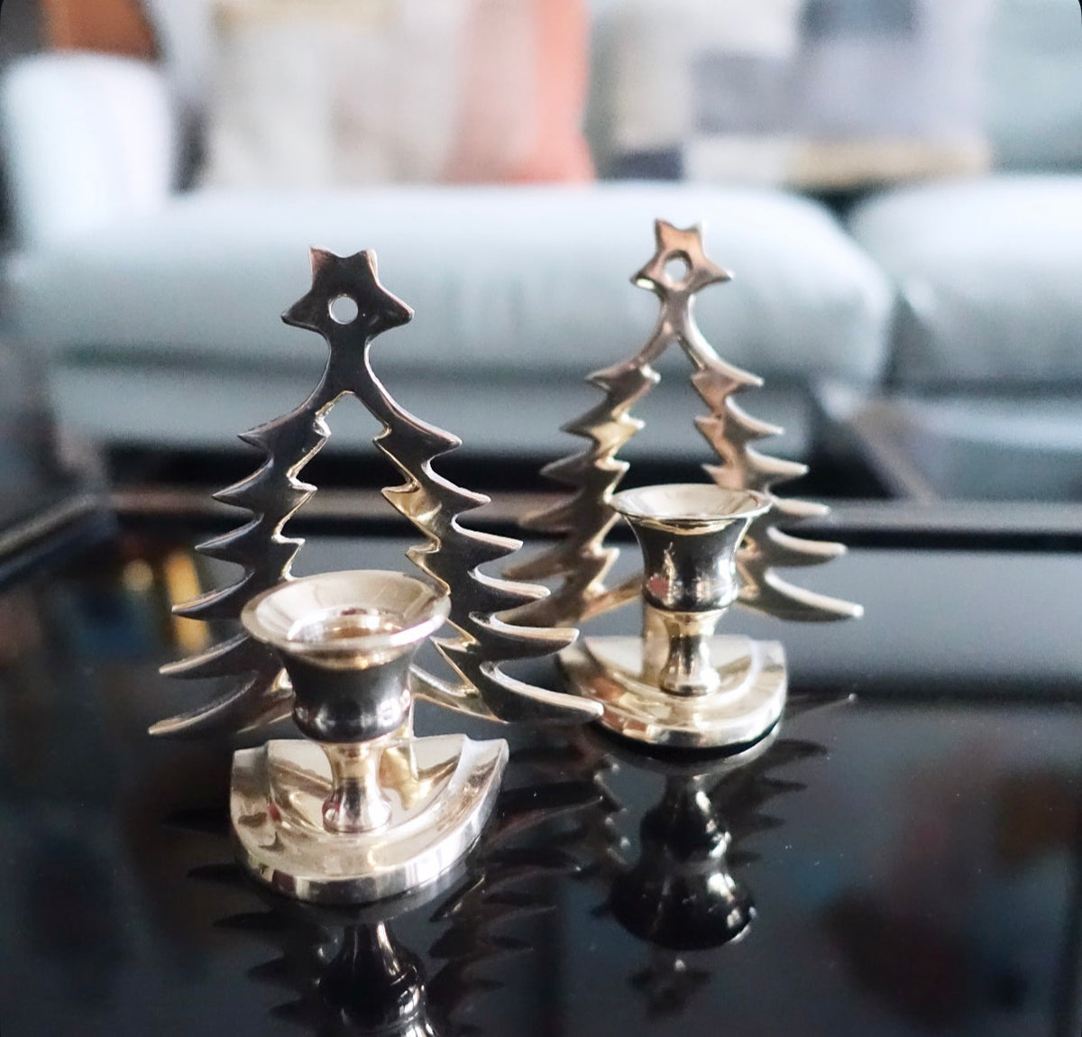Pair of miniature Christmas tree candle holders