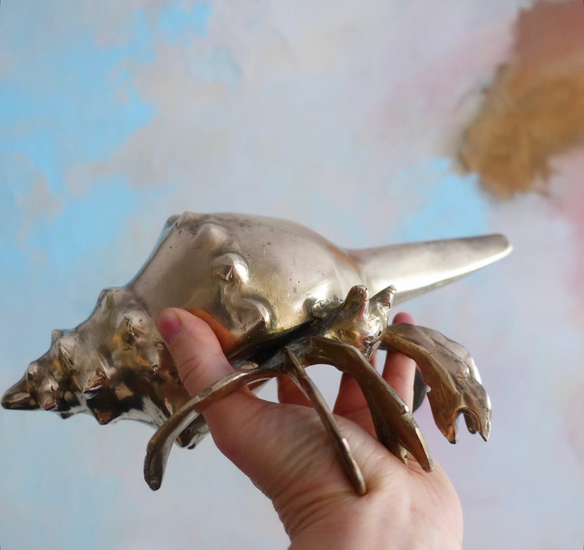 Brass conch shell hermit crab