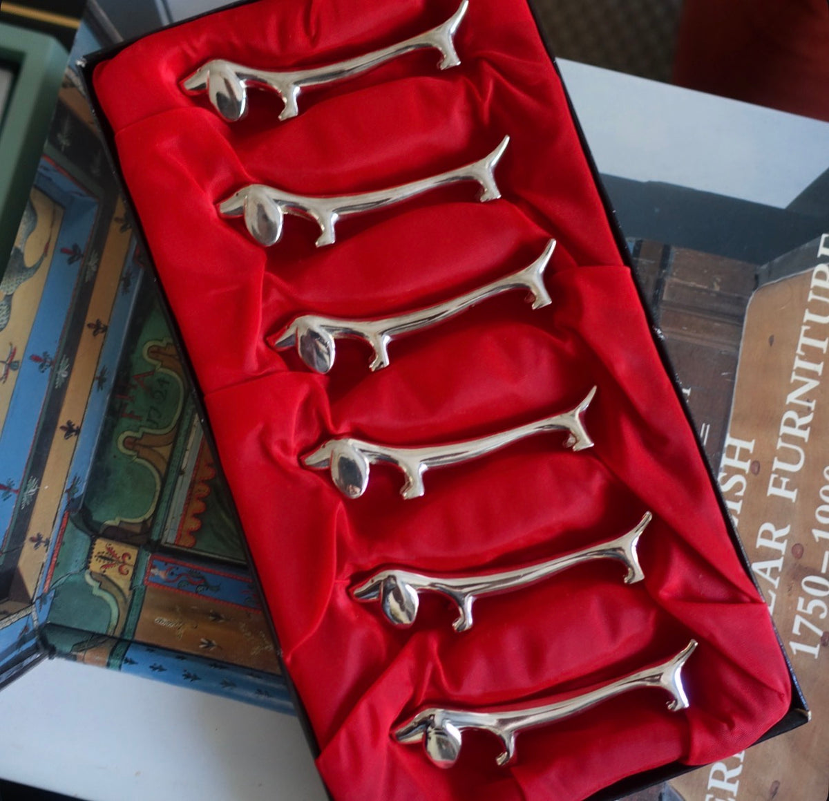 Set of six Dachshund cutlery rests