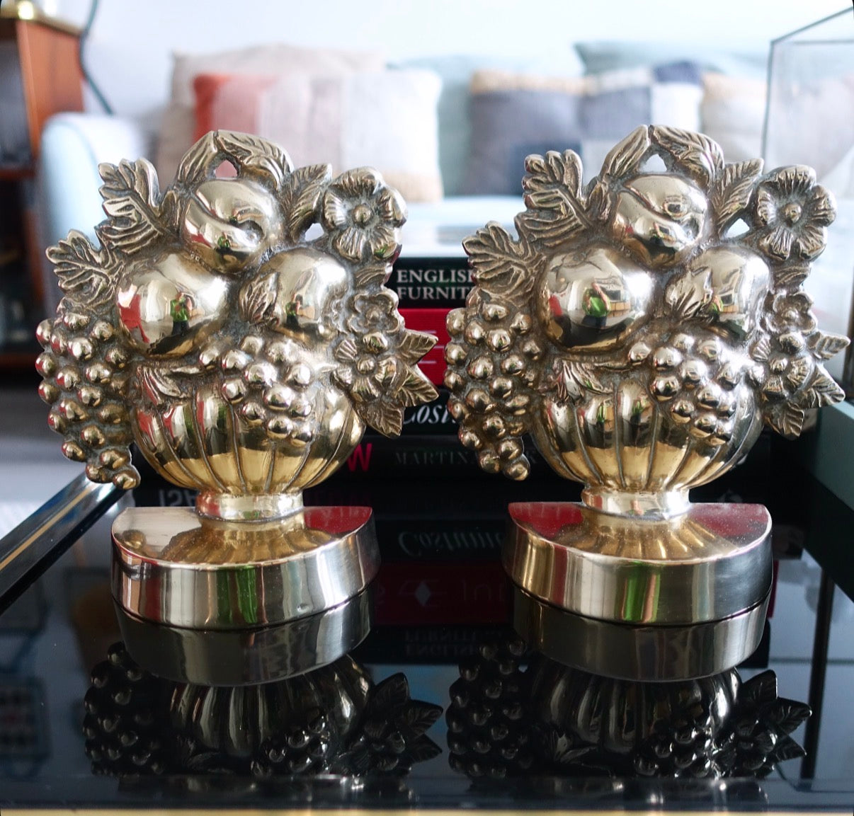 Brass fruit bookends