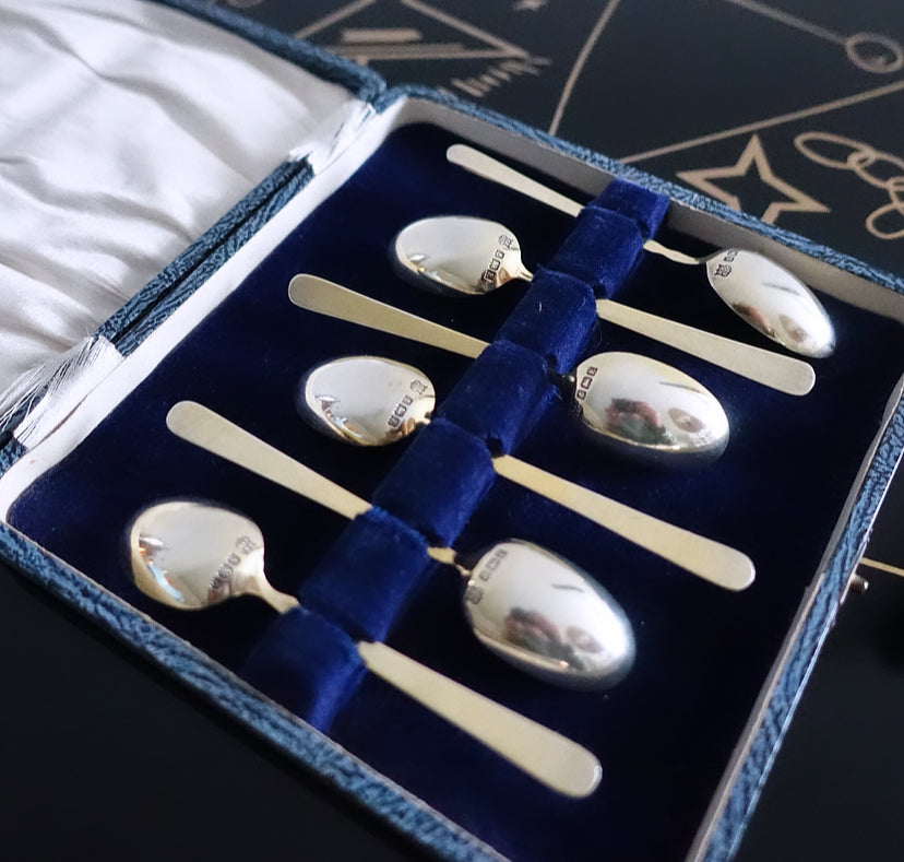 Set of six Art Deco silver hallmarked & enamel spoons