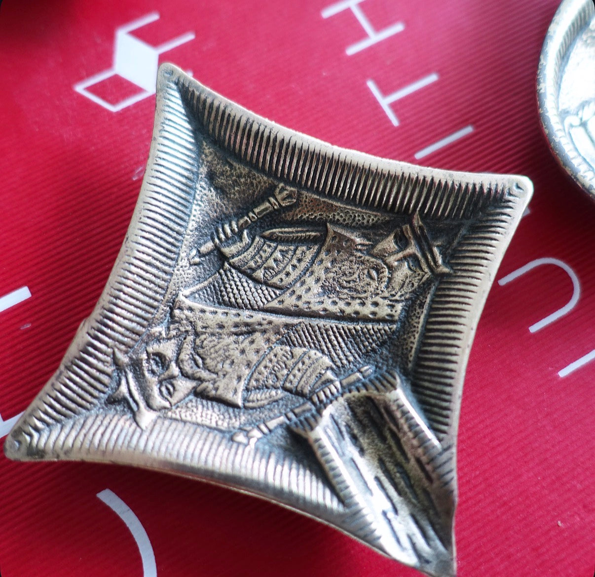 Art Deco brass poker ashtray set