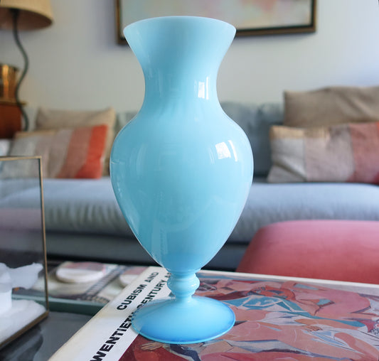 Blue swirl opaline glass vase
