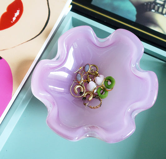 Pink Murano glass flower bowl