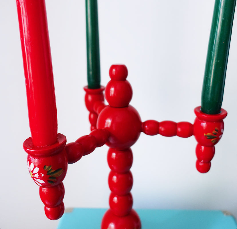 Swedish bobbin candelabra with floral detailing