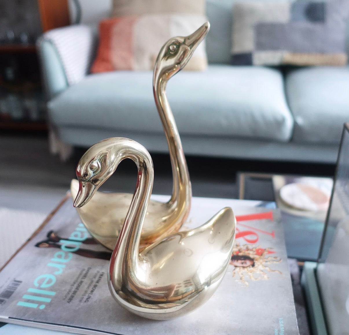 Pair of brass swans