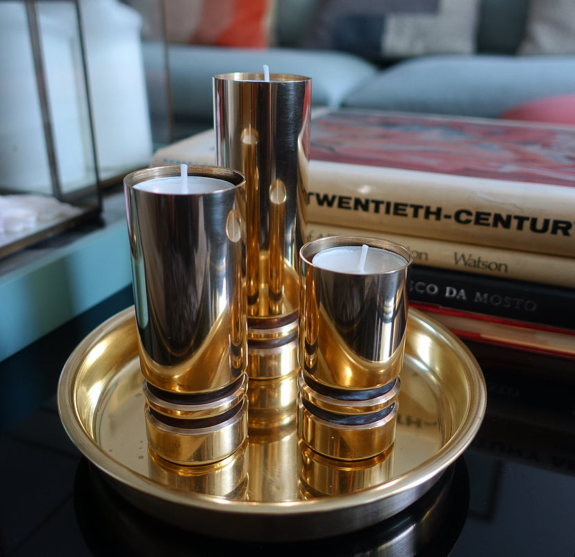 MCM Norwegian brass candle holder set