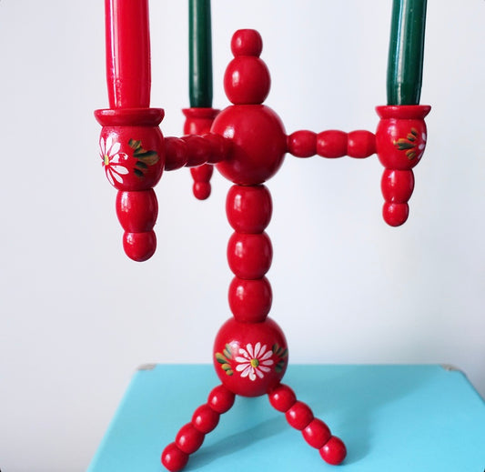 Swedish bobbin candelabra with floral detailing