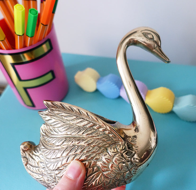 Brass swan planter