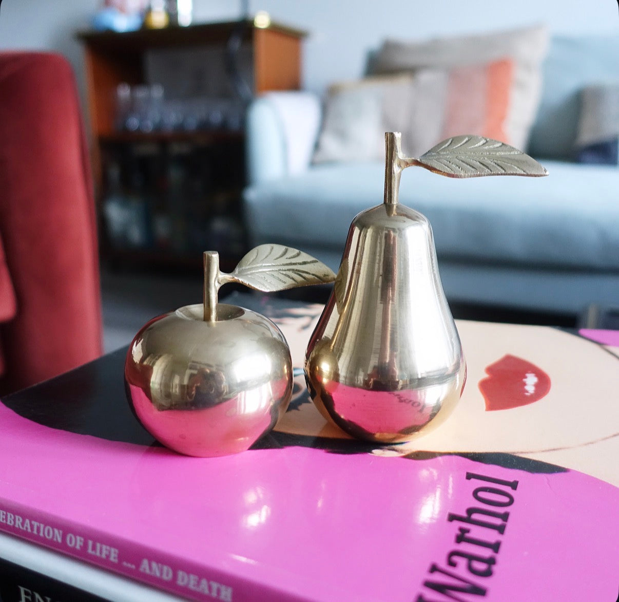Brass pear & apple bell set
