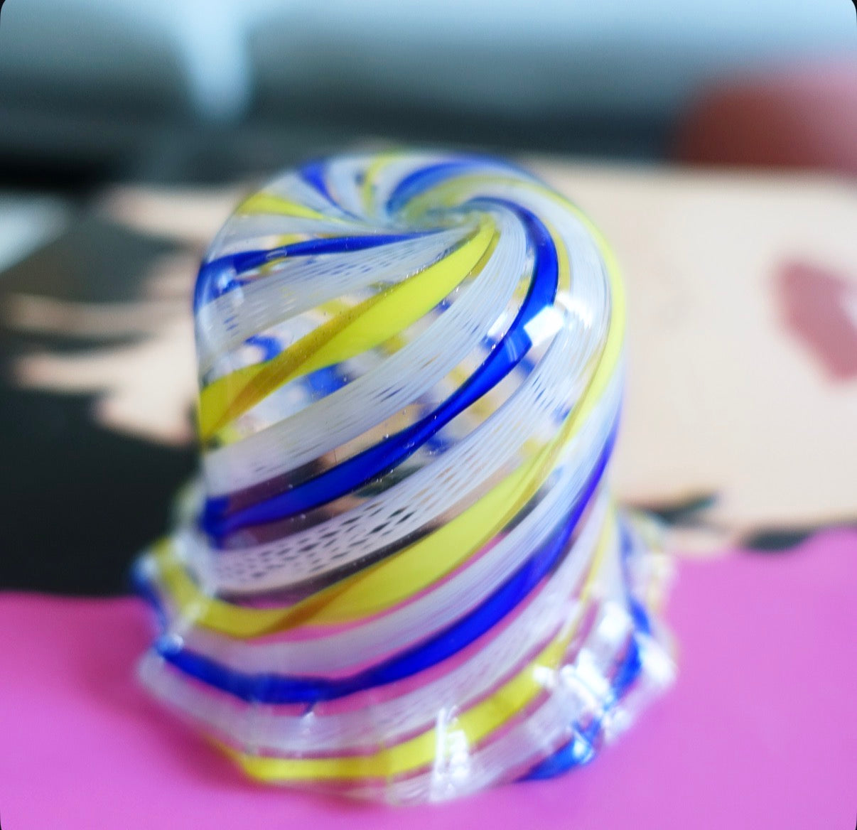 Blue & yellow Zanfirico Murano pot