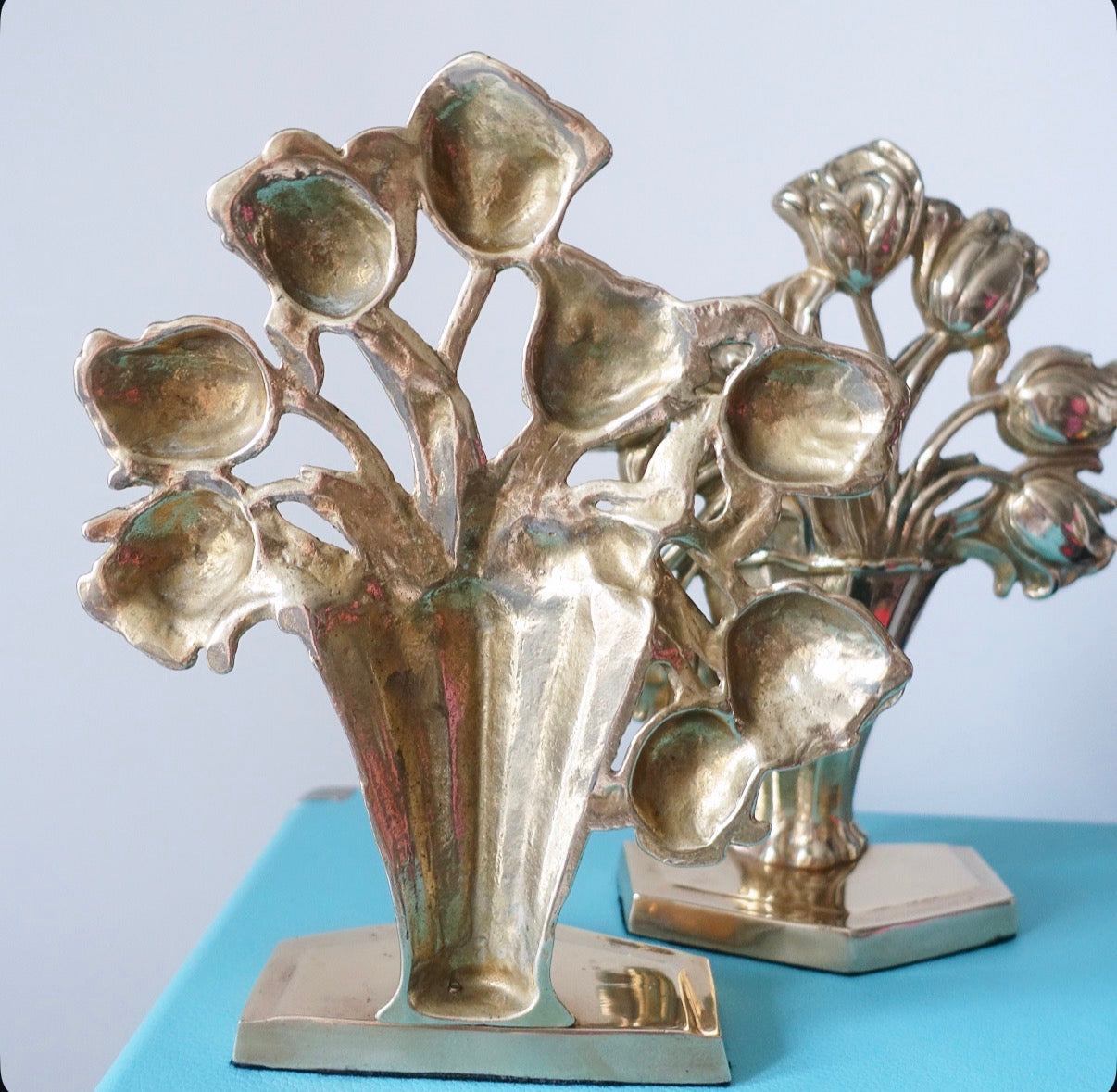 Brass tulip bookends