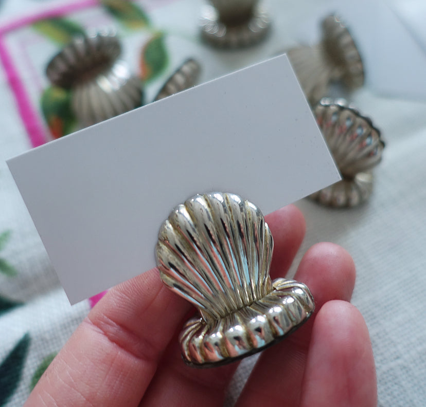 Set of six shell place card holders