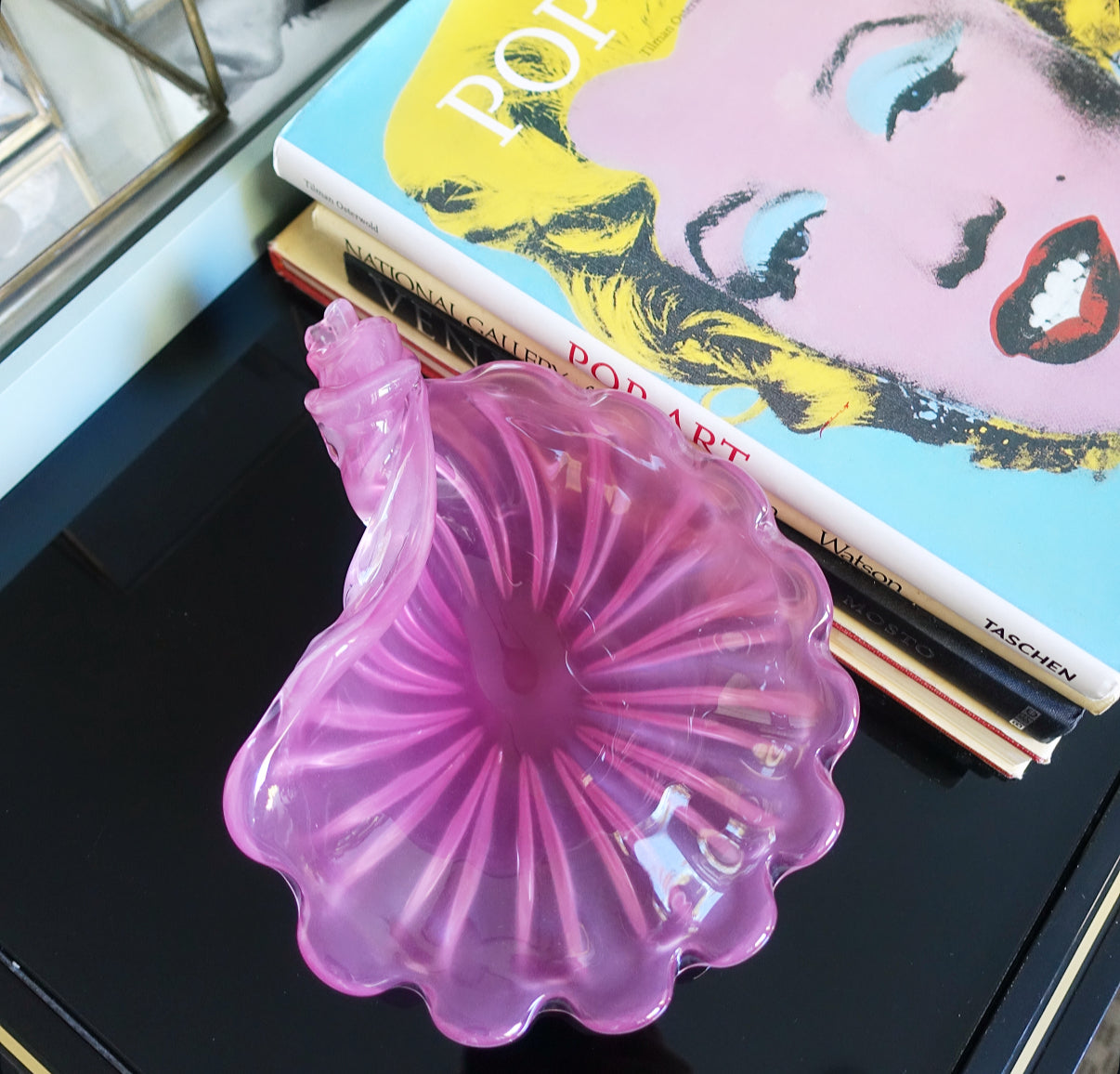 Pink Murano glass conch shell bowl