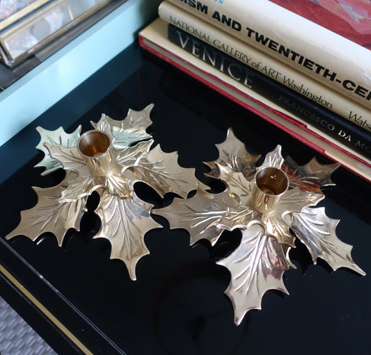 Brass Holly candle holders