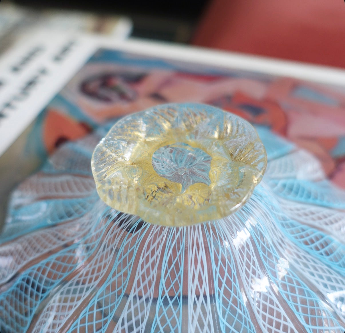 Blue & white Zanfirico Murano glass Bon Bon dish