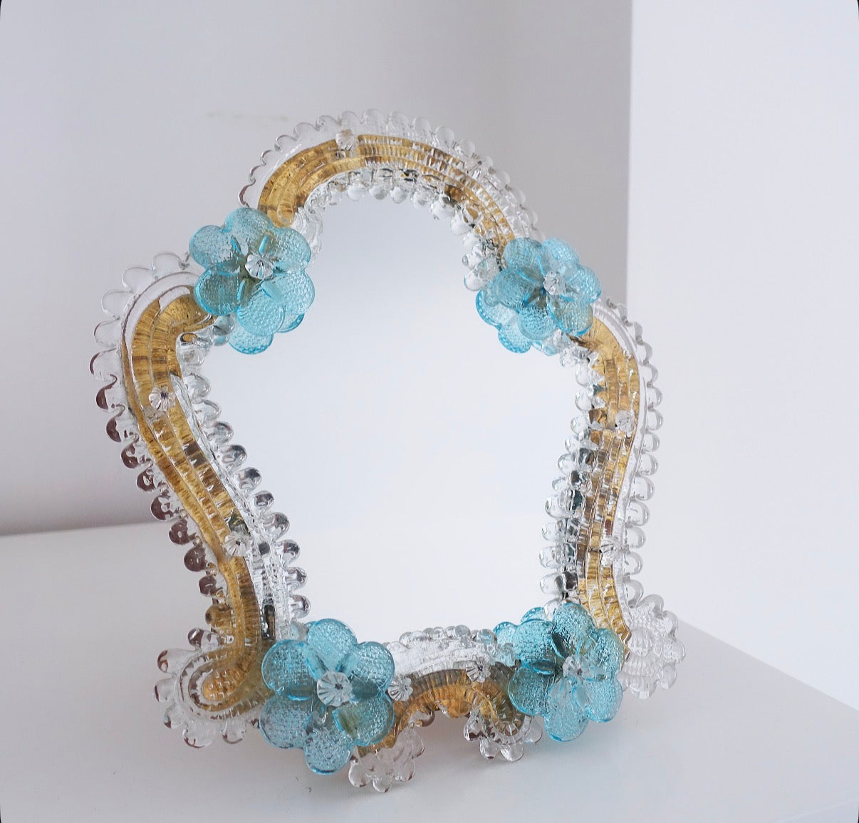 Blue Murano glass flower vanity mirror
