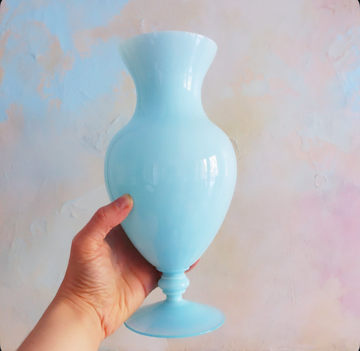 Blue swirl opaline glass vase