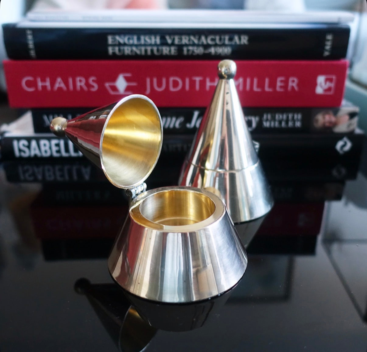 Post modern brass candle holders