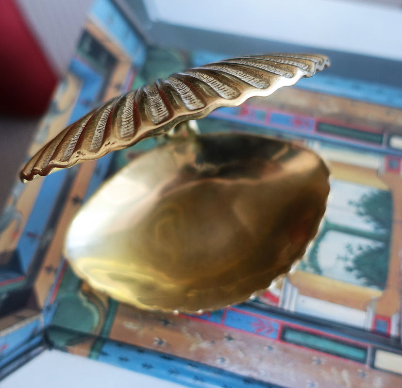 Hinged brass clam shell trinket box