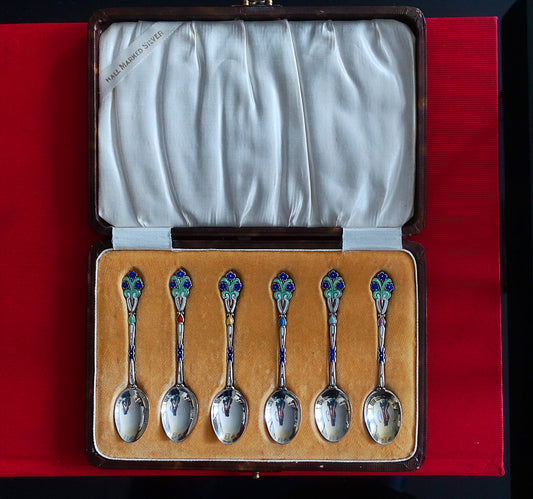 Art Deco silver & enamel flower spoons